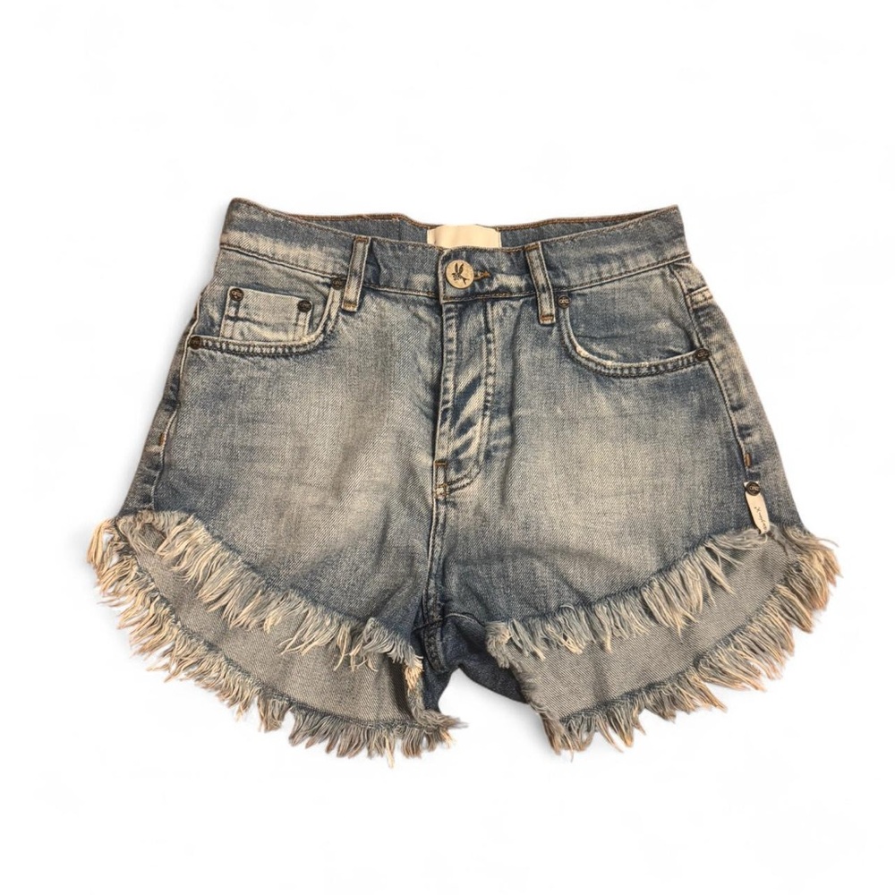One Teaspoon Distressed Frayed Blue Jean Shorts